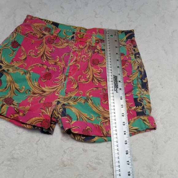 BDG Womens Paisley Print Cuffed Jean Shorts Casual 5-Pocket Pink Green Cotton - Picture 5 of 5